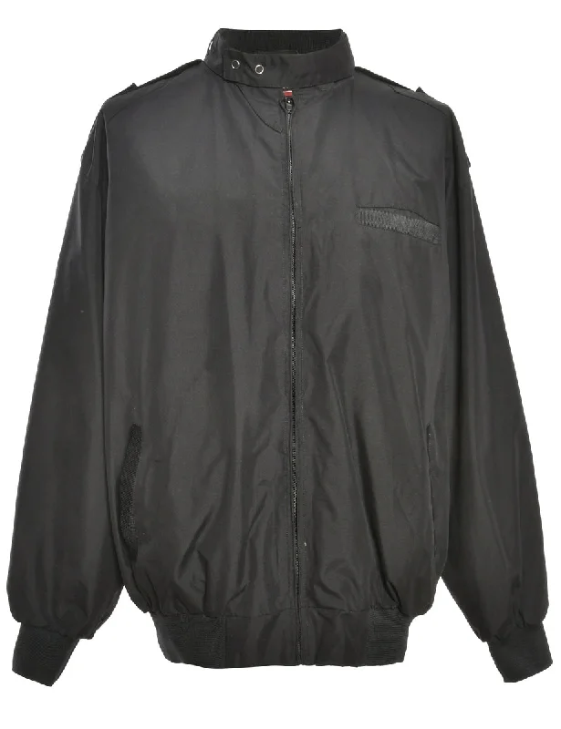 Zip Front Black Jacket - M Satin Jacket Silk Jacket Chiffon Jacket