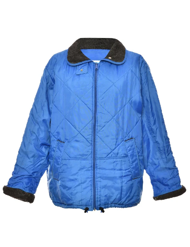 Zip Front Blue Quilted Ski Jacket - L Mesh Jacket Canvas Jacket Denim Jacket