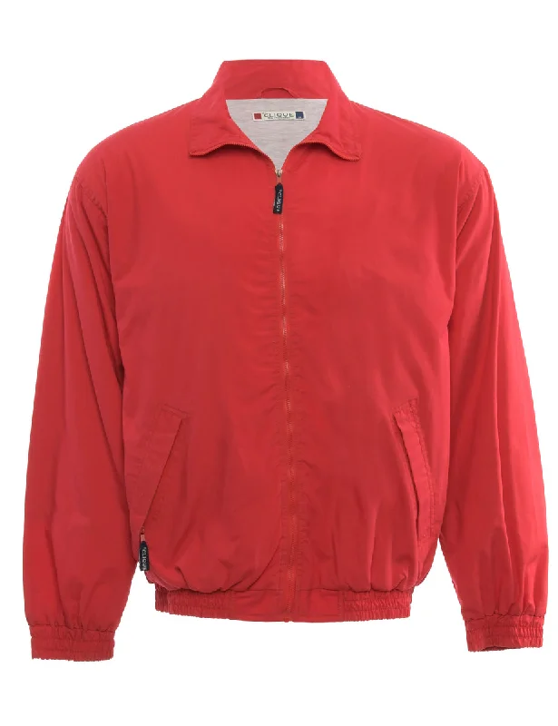 Zip Front Red Jacket - M Welt Pockets Slit Pockets Flap Pockets