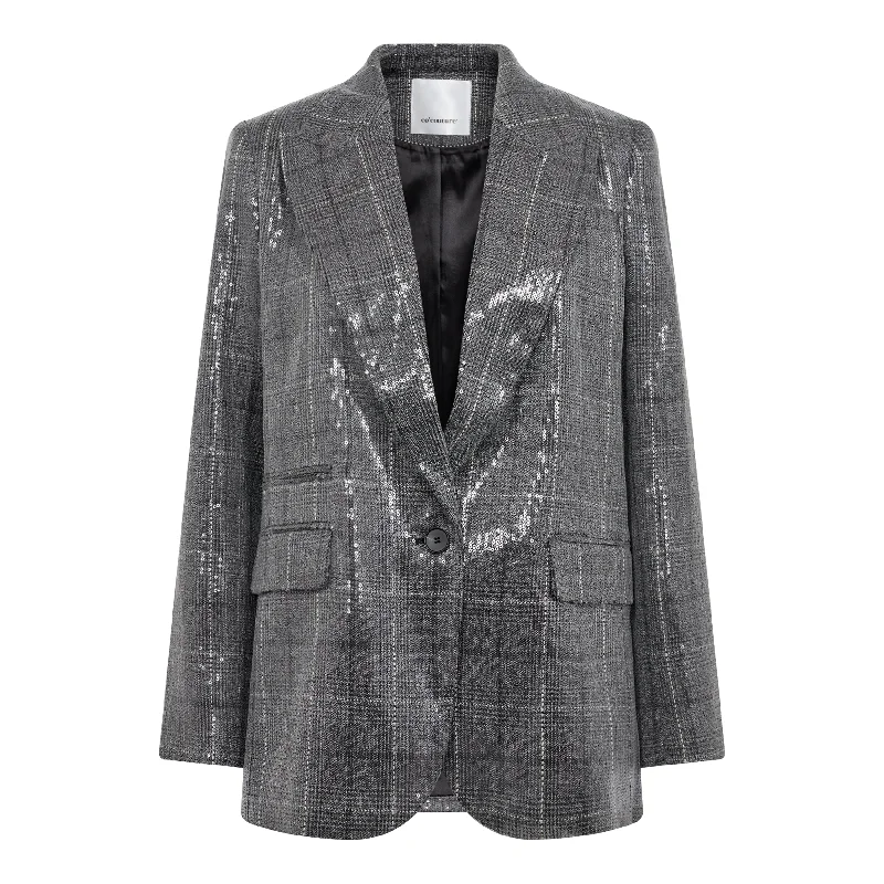 Cocouture - CheckCC Sequin Single Blazer - Mellemgrå Women's Pencil Blazer