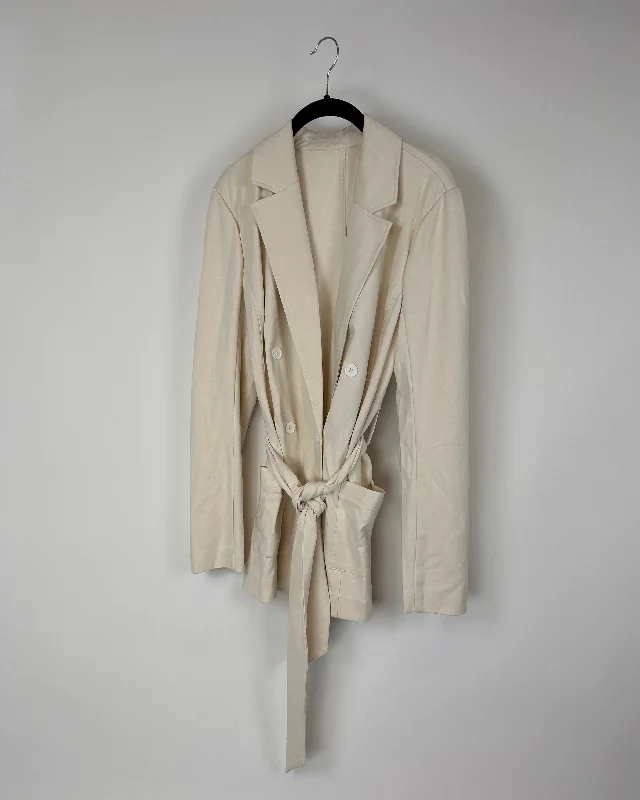 Cream Blazer With Tie Waist - Small Women's Fashion Blazer