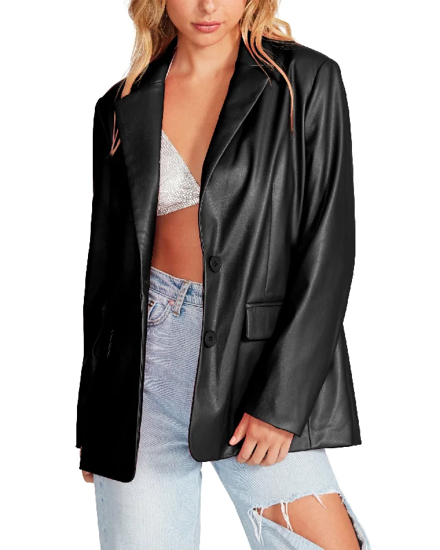 VEGAN LEATHER BOYFRIEND BLAZER BLACK Women's Trendy Jacket