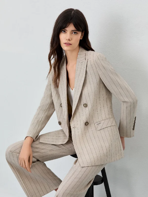 Double-Breasted Suit Blazer In Wool Blend Women's Lightweight Blazer