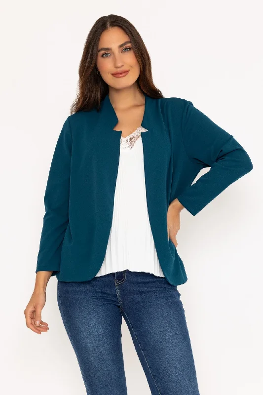 Edge To Edge Teal Blazer Women's Solid Blazer