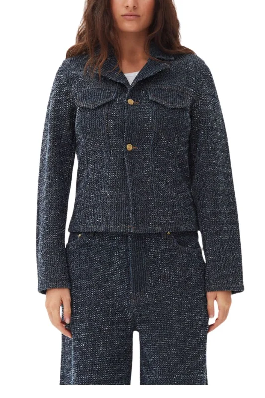 Fluffy Denim Blazer Women's Trench Blazer