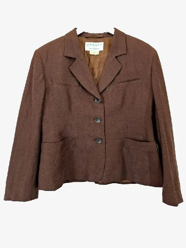 Jaeger Chocolate Linen Blend Blazer Size 14 Women's Simple Jacket