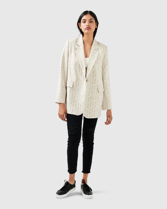 Love & Mercy Striped Blazer - Beige Women's Boutique Suit