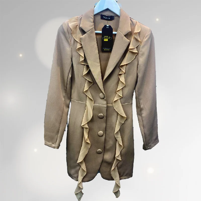 Beige Gold Frill  button up long-sleeve blazer Women's Classic Blazer