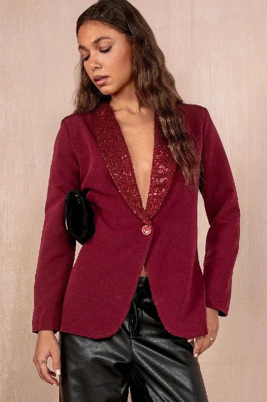 Matilda Burgundy Sequin Lapel Blazer Women's Wedding Blazer