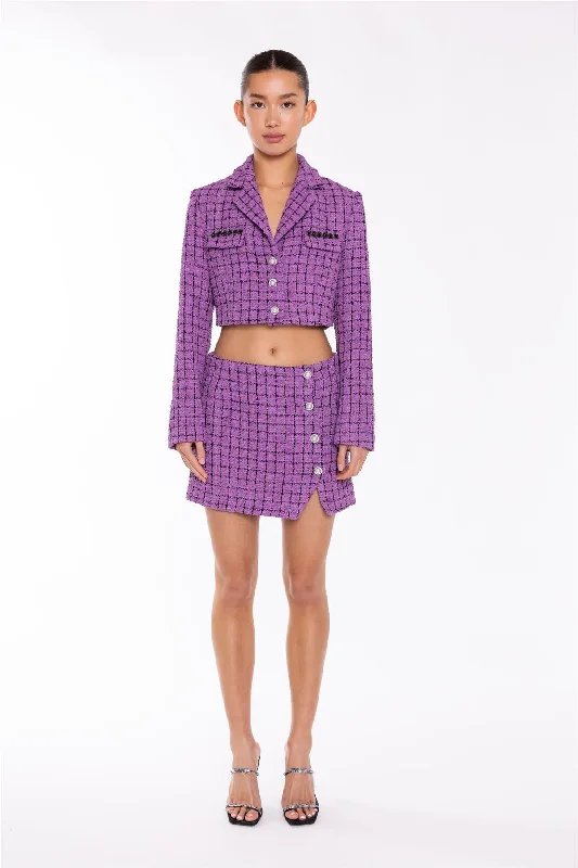 Purple-Check Cropped-Blazer Women's Designer Suit