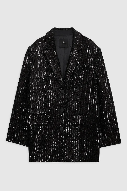 Sara Blazer - Black Sequin Women's Vintage Suit