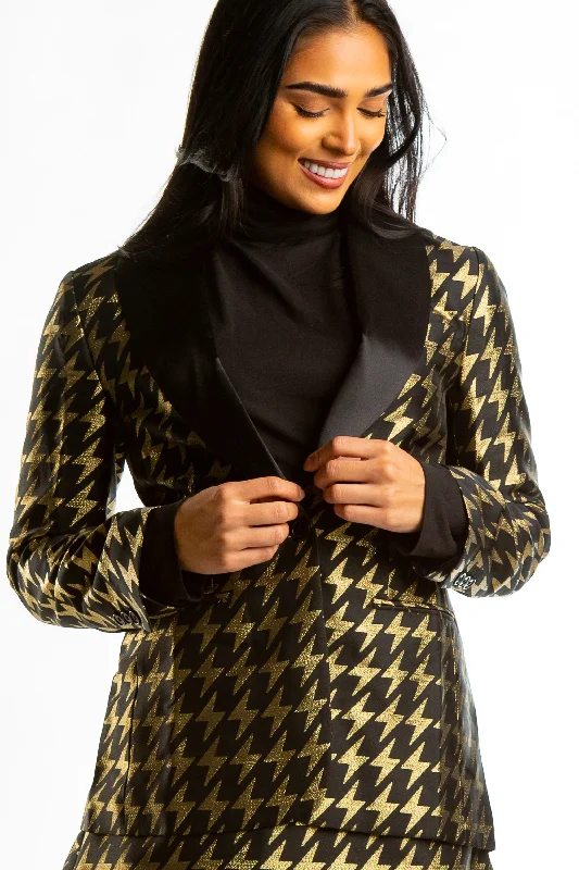 The Caviar and Cocktails | Gold Jacquard Black Label Womens Blazer Women's Elegant Blazer