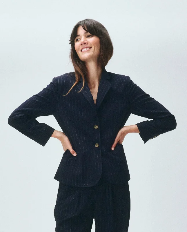 The Shrunken Blazer. -- Navy Pin Stripe Women's Elegant Suit