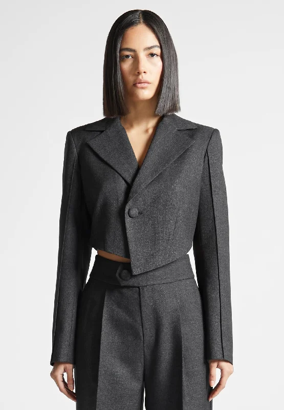 Asymmetric Tailored Cropped Blazer - Dark Grey Women's Fashion Blazer