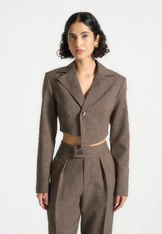 Asymmetric Tailored Cropped Blazer - Dark Taupe Fashion Women's Blazer