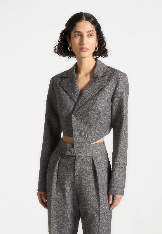 Asymmetric Tailored Cropped Blazer - Grey Marl Women's Denim Suit