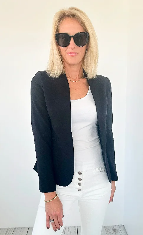 Collarless Open Front Blazer - Black Women's Premium Blazer