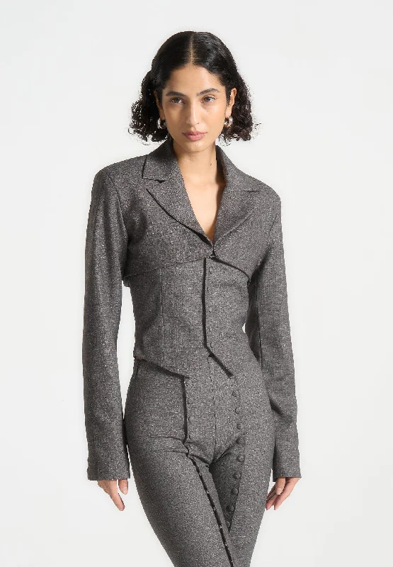 Cropped Tailored Blazer & Button Detail Bandeau - Dark Grey Women's Adventure Blazer