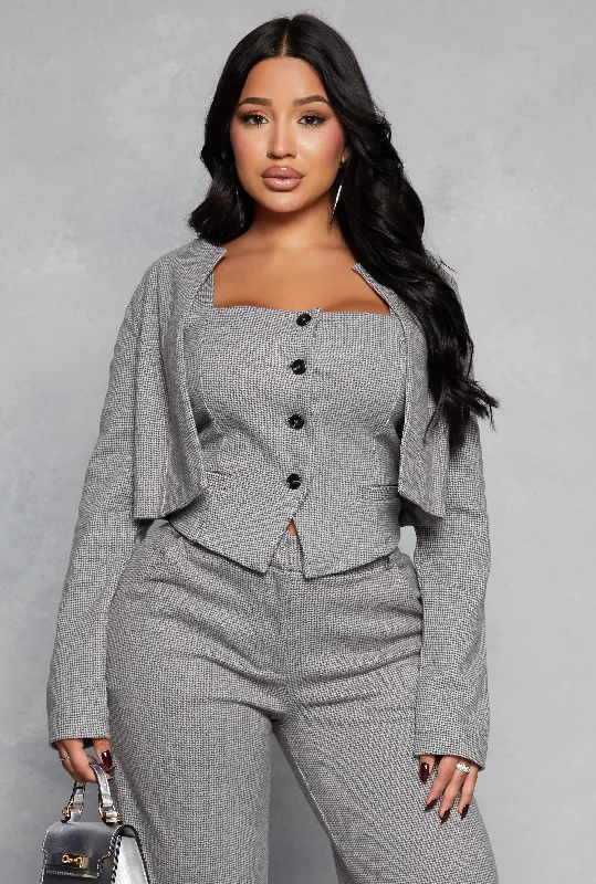 Iris Houndstooth Cropped Blazer Women's Classic Suit