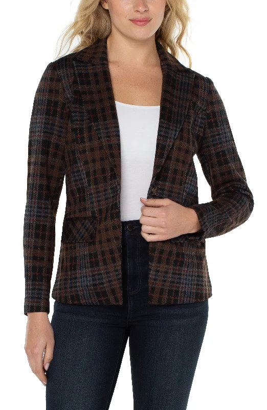 Liverpool Notch Collar Blazer (black/brownstone tartan) Women's Fashion Blazer