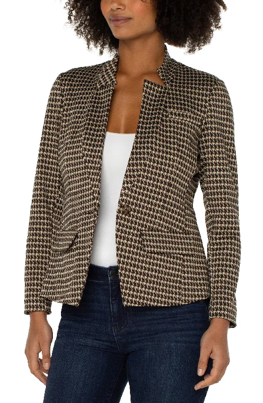 Liverpool One Button Blazer (tan/brown modern houndstooth) Women's Premium Blazer