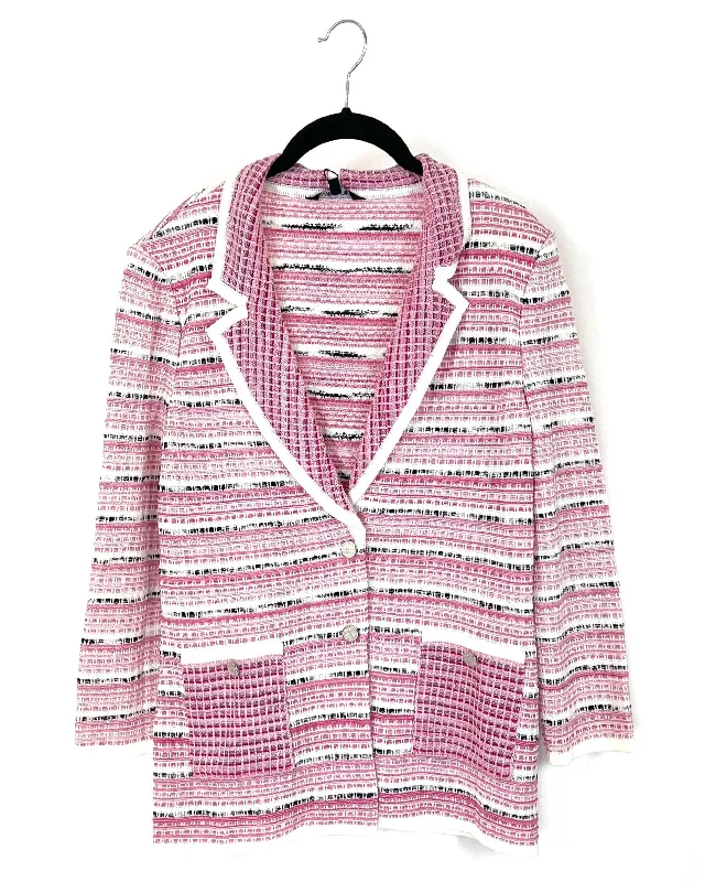 Pink Black And White Textured Blazer Cardigan - Size 2-4 Women's High-End Blazer