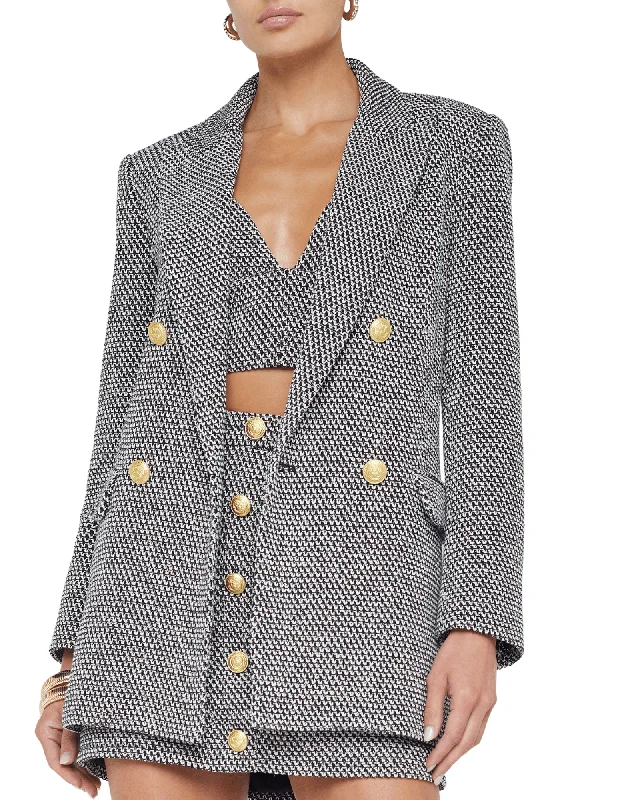 Riva Knit Double Breasted Blazer Black/Ivory/Gold Women's Casual Suit