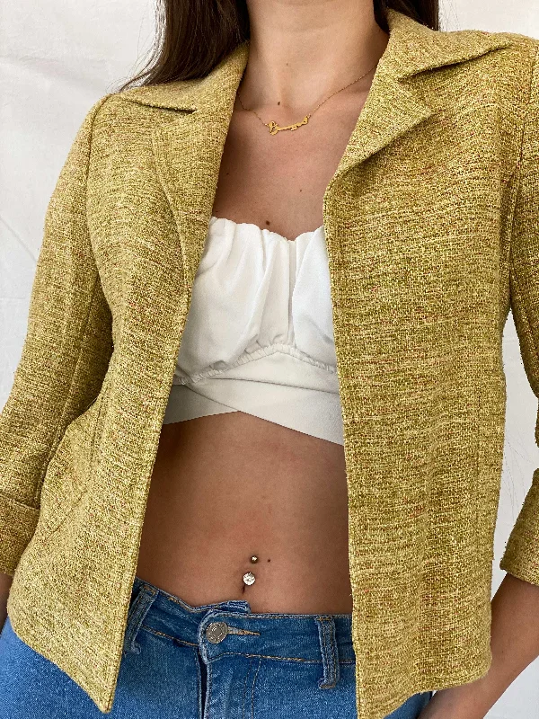 Vintage Jesiré Yellow Tweed Silk 3/4 Sleeve Blazer - M Women's Fashion Blazer