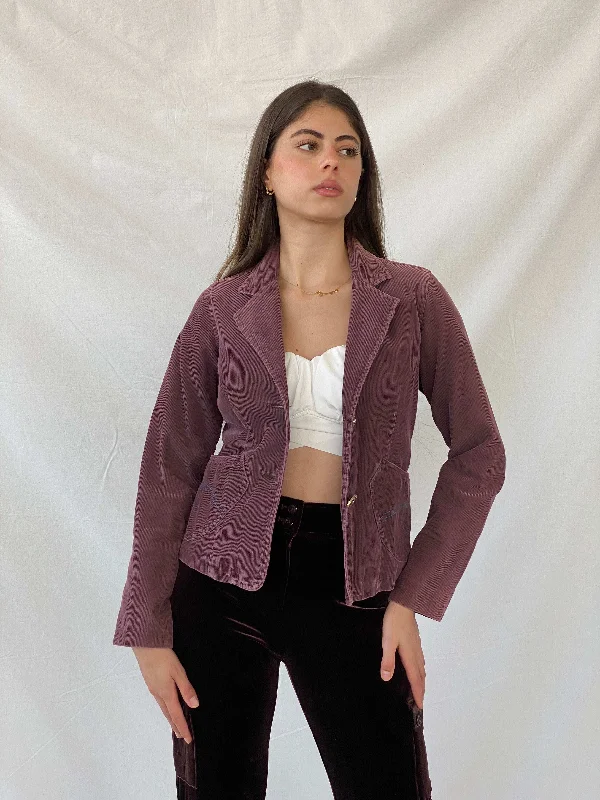 Vintage N&B Purple Corduroy Fitted Cotton Blazer - S Women's Casual Suit