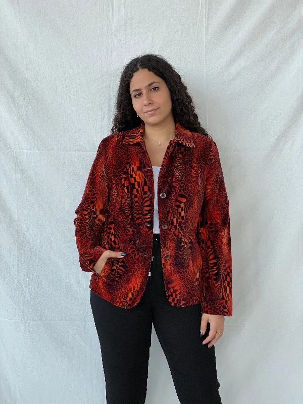 Vintage Tru Orange and Black Women’s Psychedelic Blazer - L New Women's Blazer