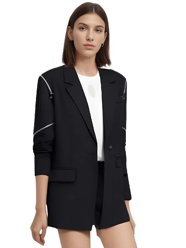 Women's Black Zipper Blazer Women's Handmade Blazer