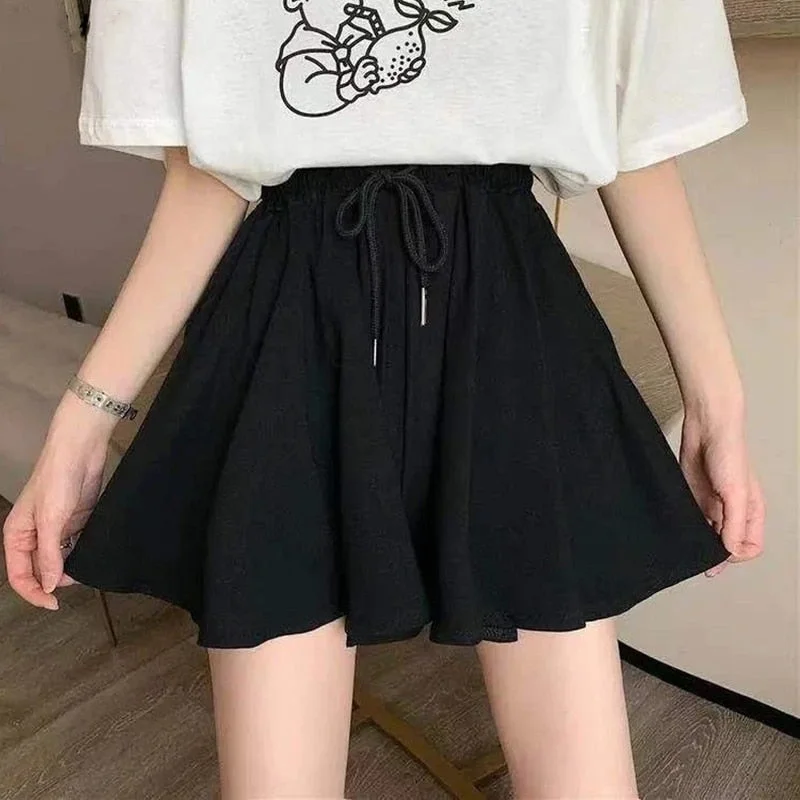 5Xl Summer Shorts Skirts Women Elastic High Waist Casual Wide Leg Shorts Korean A Line Loose Mini Skirt Black Short Pants Soft Palazzo Skirt