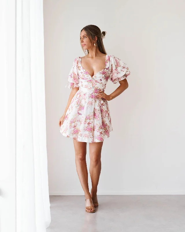 Antonia Dress-Pink Floral Boatneck Modish Everyday