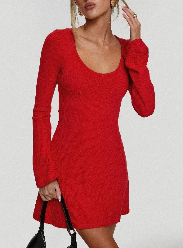 Best Interest Long Sleeve Mini Dress Red Tunics Denim casual