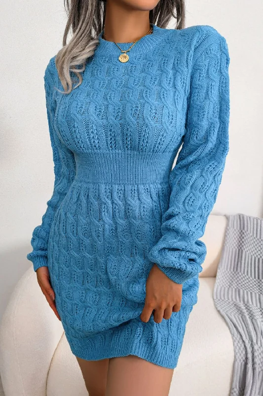 Cable-Knit Long Sleeve Mini Sweater Dress Tunics Running lightweight