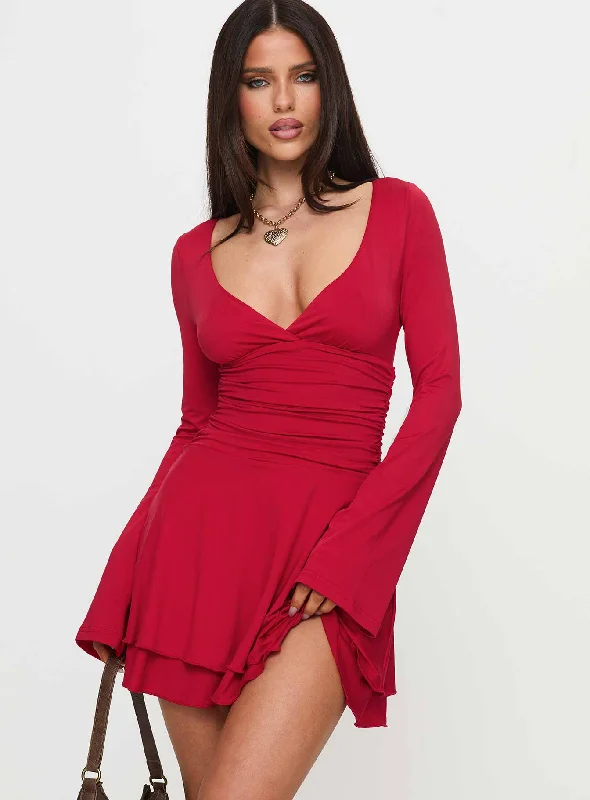 Canino Long Sleeve Mini Dress Red Tunics Timeless classic