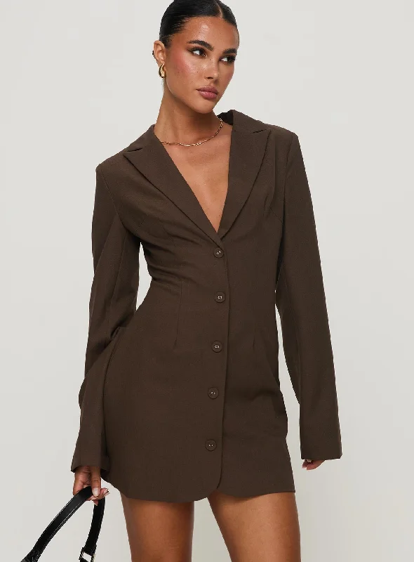 Dianah Blazer Mini Dress Brown Tunics Short Trendy