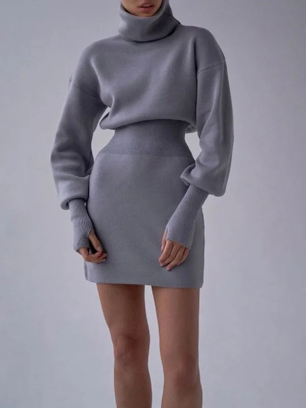 Fashion Casual Long Sleeve Turtleneck Sweater Dress Tunics Sophisticated sleek