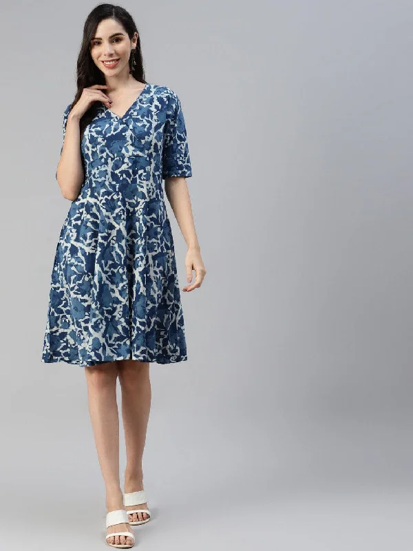 Jashvi Indigo Hand Block Printed Short Dress Tunics Exclusive limited