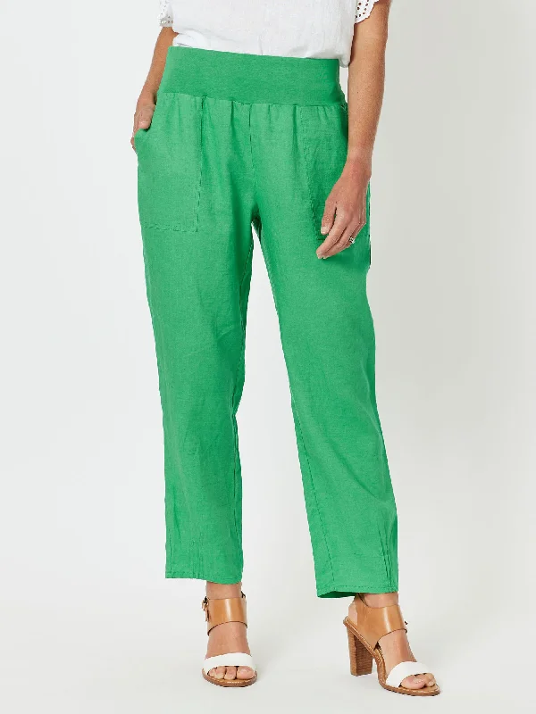 Sarah Linen Pleat Hem Pant - Emerald Ripped Denim Jeans