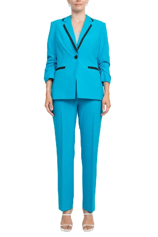 John Meyer Notched Collar Jacket & Banded Waist Pant Set - Women's 2 Piece Crepe Business Suit Vintage Straight-Leg Jeans