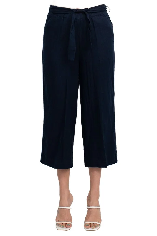 Land N Sea Elastic Mid Waist Tie Waist Wide Leg Linen Pant with Pockets Comfortable Lounge Pants