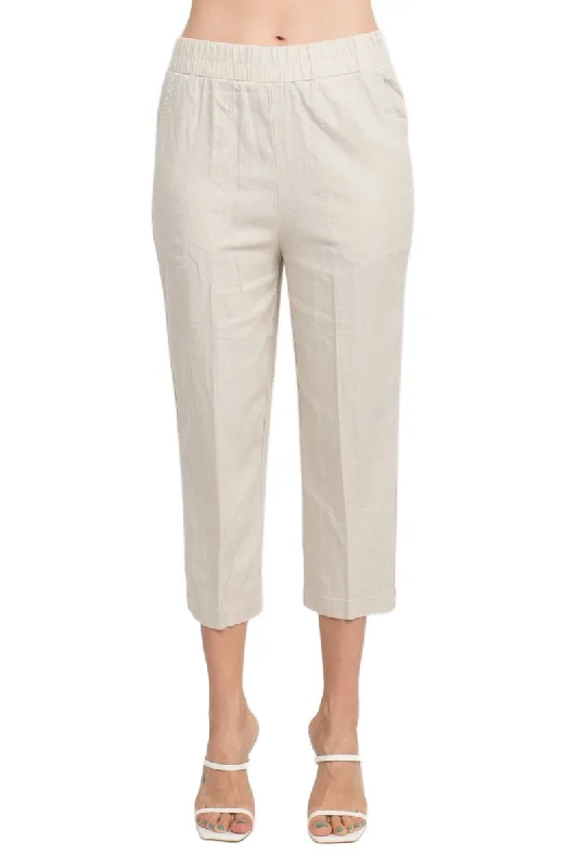 Land N Sea Pull-on Elastic Waist Slit Bottom Linen Gaucho Pant with Pockets Elegant Pencil Skirt