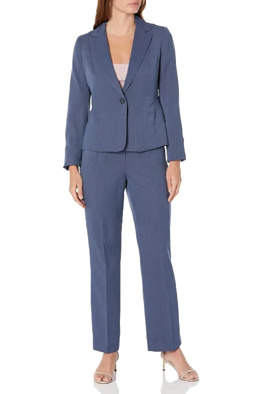 Le Suit Crepe One Button Jacket and Pant Set High-Waist Bootcut Skirt