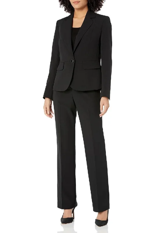 Le Suit Crepe One Button Seamed Jacket & Slim Pant ( Plus Size ) Retro Flared Skirt