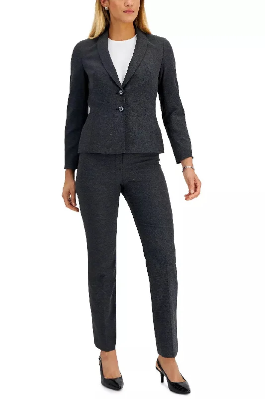 Le Suit lapel collar 2 button closure jacket seam detail with straight leg pant Trendy Wide-Leg Pants