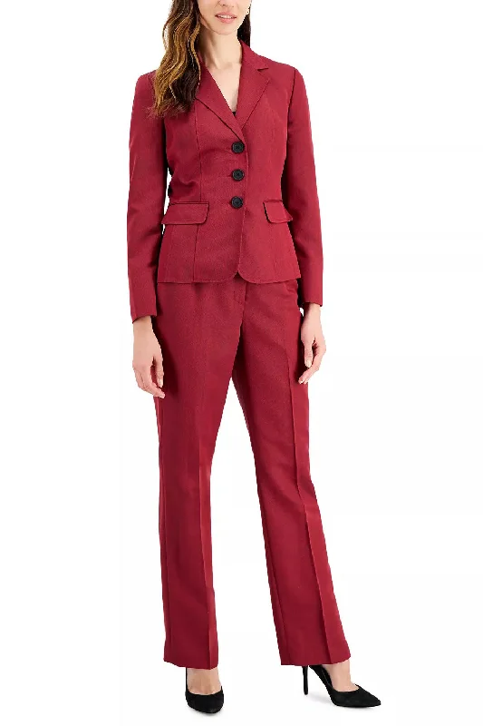 Le Suit Notched Collar 3 Button Closure Long Sleeve Jacket with Mid Waist Zipper Hook & Eye Closure Pant Two Piece Set Loose Fit Palazzos