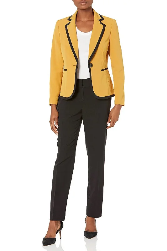 Le Suit Notched Collar One Button Closure Contrast Trim with Matching Pant Comfortable Skort Set