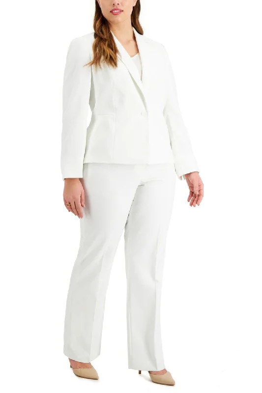 Le Suit Notched Collar One Button Closure with Mid Rise Zipper with Hook and Bacr Closure Pant Sporty Zip-Up Pants