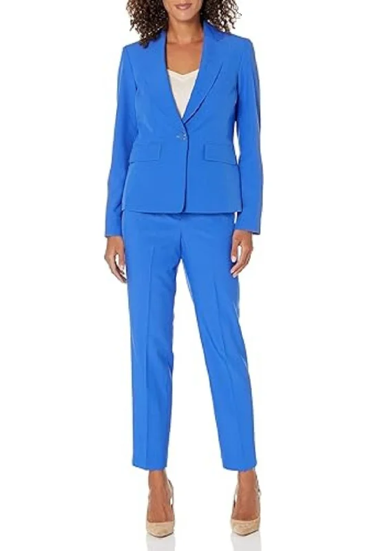 Le Suit Petite Stretch Crepe One Button Pantsuit High-Waist Straight Pants